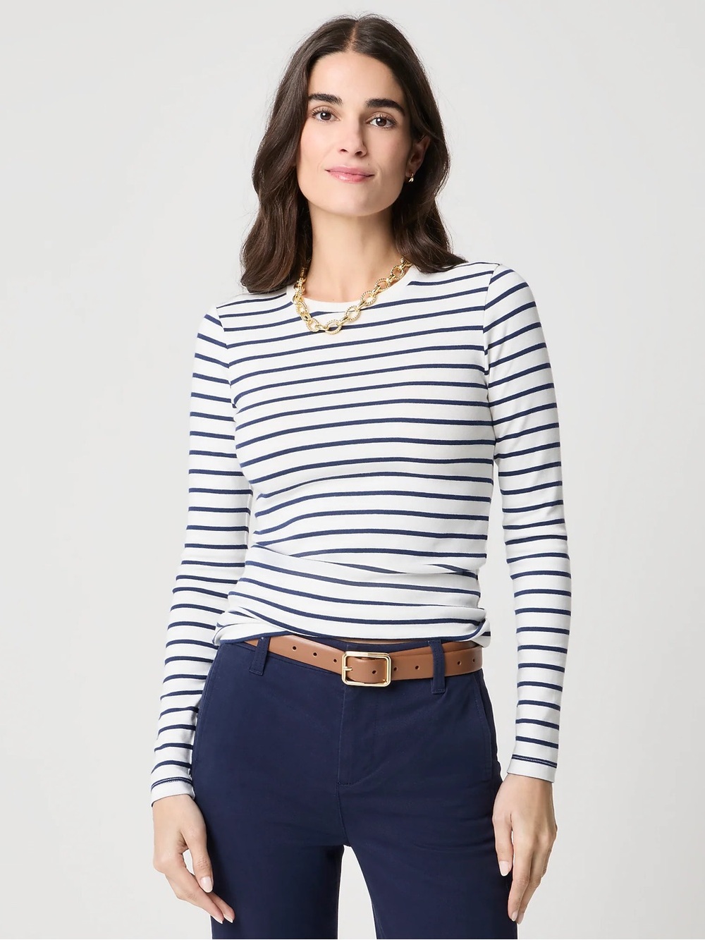 J crew Factory women’s Long-sleeve striped everyday tee navy white Size M NWT